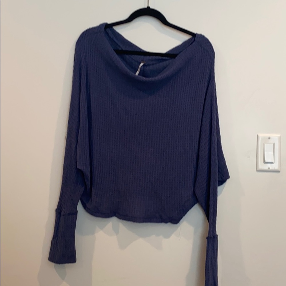 Blue Free People Light Knit Wide Neck Sweater